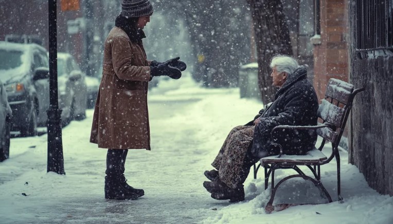 Op een besneeuwde kerstavond vond ik een oudere vrouw langs de weg en nam haar mee naar huis – dagen later stond er een luxueus versierde terreinwagen voor mijn deur.