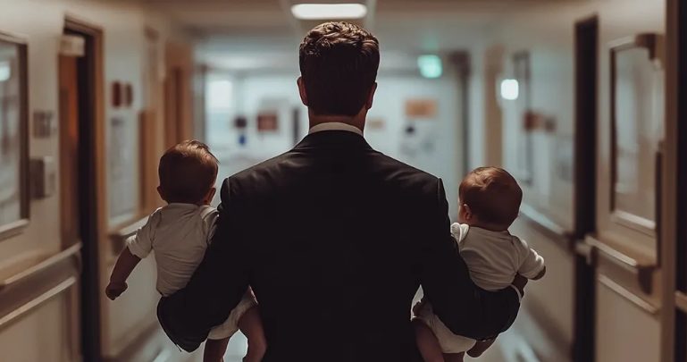 Ik zag onverwacht mijn man in een luxe pak een kraamkliniek verlaten met twee baby’s in zijn armen.