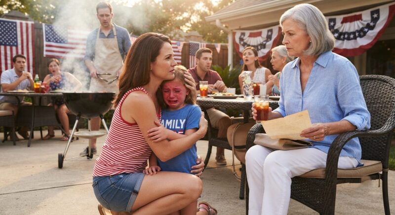 Tijdens onze 4 juli BBQ vertelde de moeder van mijn man aan mijn huilende dochter dat ze 'geen echte familie' was – en wat ze daarna zei, zal ik nooit meer kunnen vergeten.