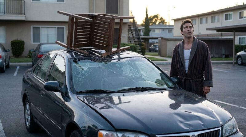 Mijn buurman gooide een stoel naar mijn auto en weigerde de reparatie te betalen – Een uur later sloeg het karma toe
